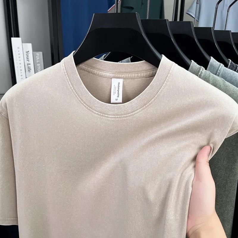 

STORN Retro Heavyweight Solid Color Short Sleeved T-shirt Men Women Summer Street Trendy Washed Old Oversized Clothes M