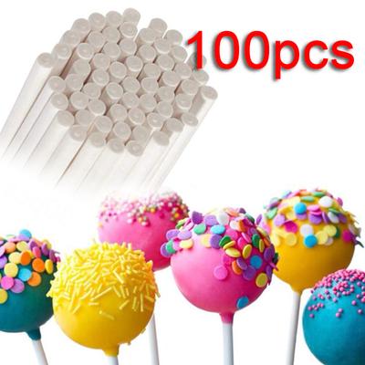 100Pcs Lollipop Cake Paper Stick Pops White Solid Paper Stick Baking Diy Mold