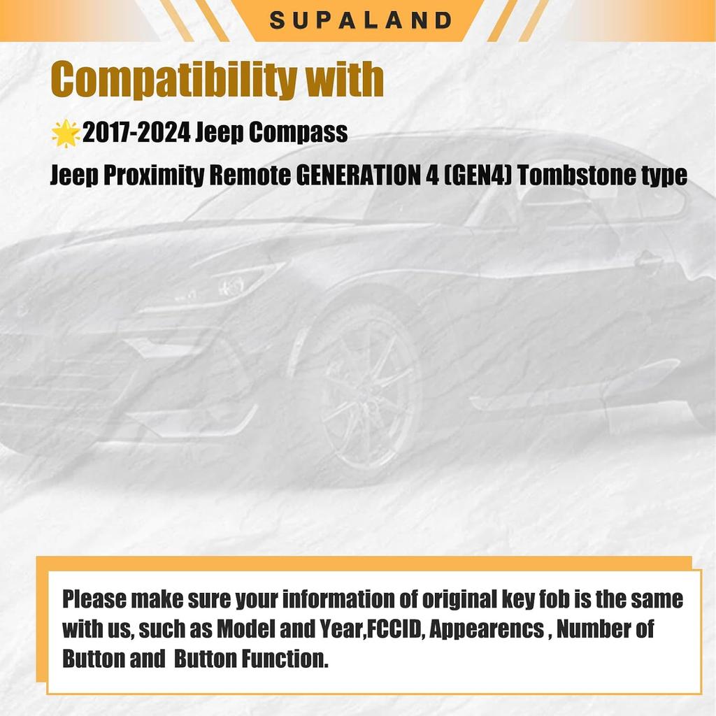SUPALAND Key Fob Keyless Entry Fits for Jeep Compass 2017 2018 2019 2020 2021 2022 2023 2024 Smart Remote Control Key Replacement M3N-40821302