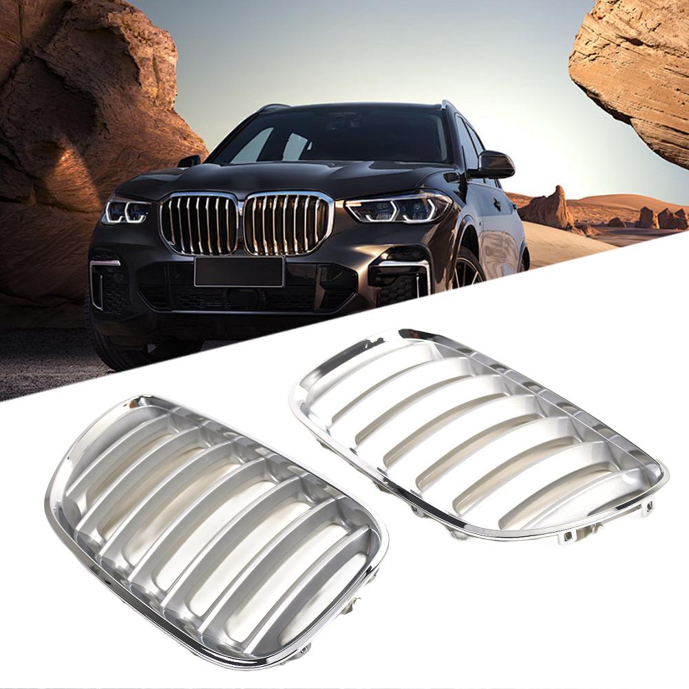 1 Pair Silver Car Grilles 51137113733 51137113734 Anti-scratch ABS Car Front Hood Grill Racing Grills for BMW X5 E53 2004-2006