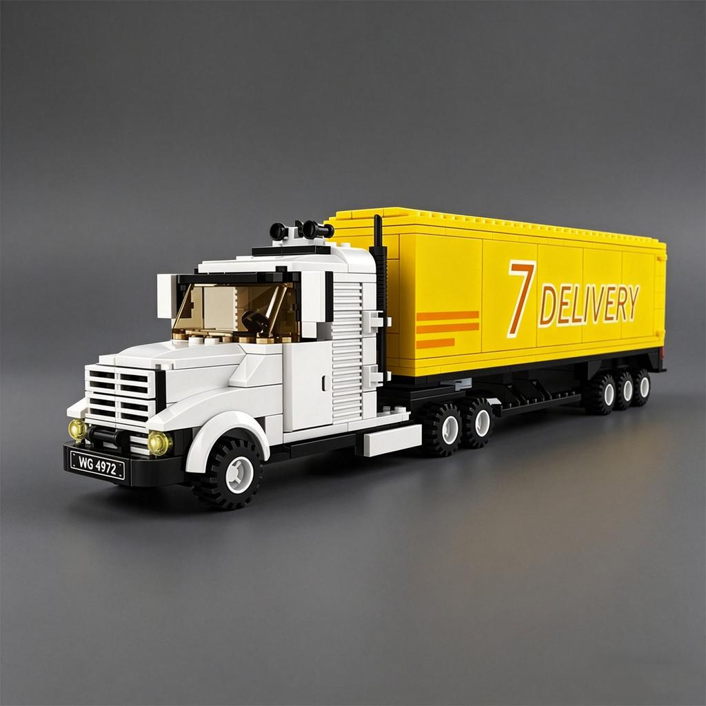 MOC Figurine City Series Yellow Big Truck Building Blocks: Cargo Truck and Heavy-Duty Transport Model—Educational Toy