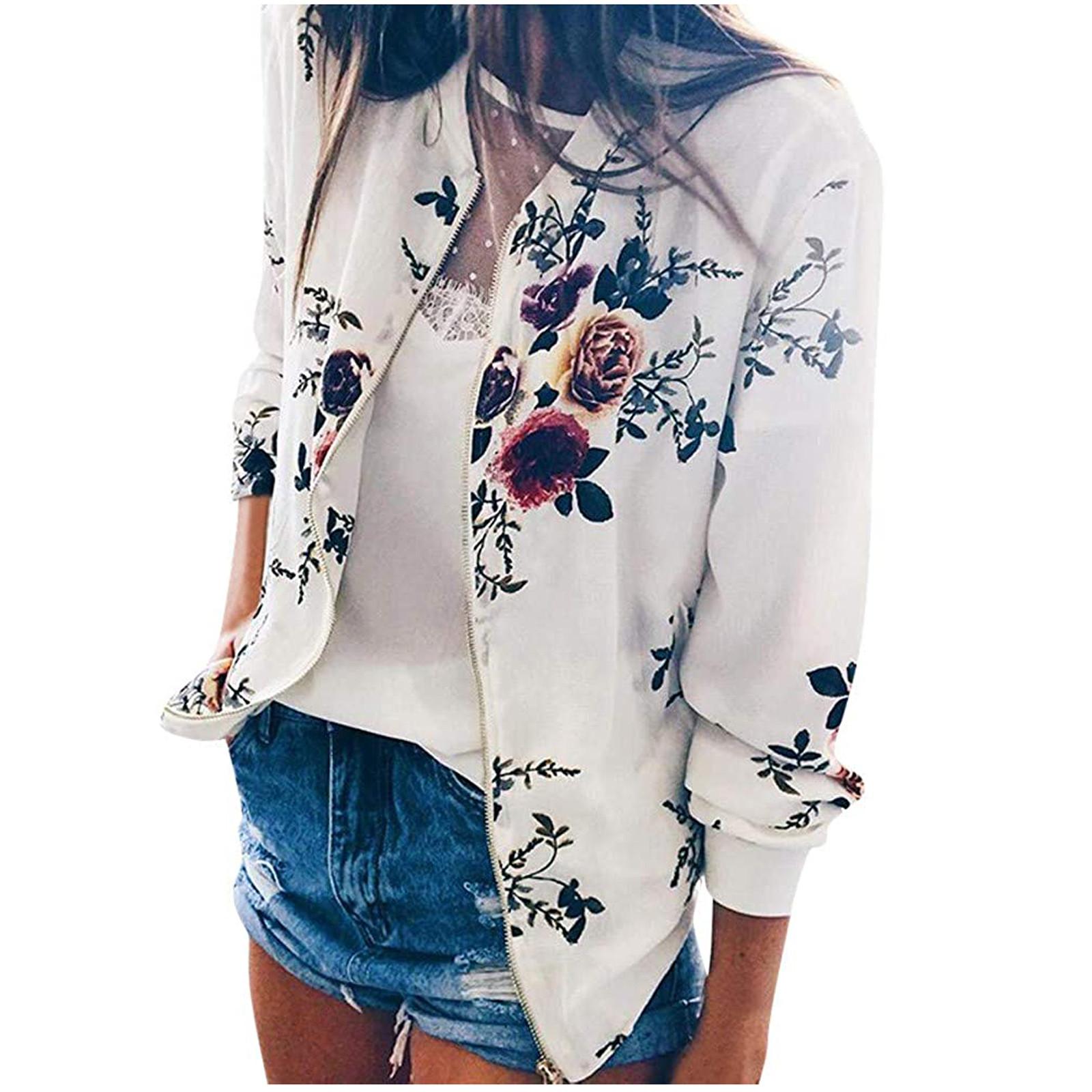 Женская модная повседневная куртка на молнии с длинными рукавами и принтом — фото 4