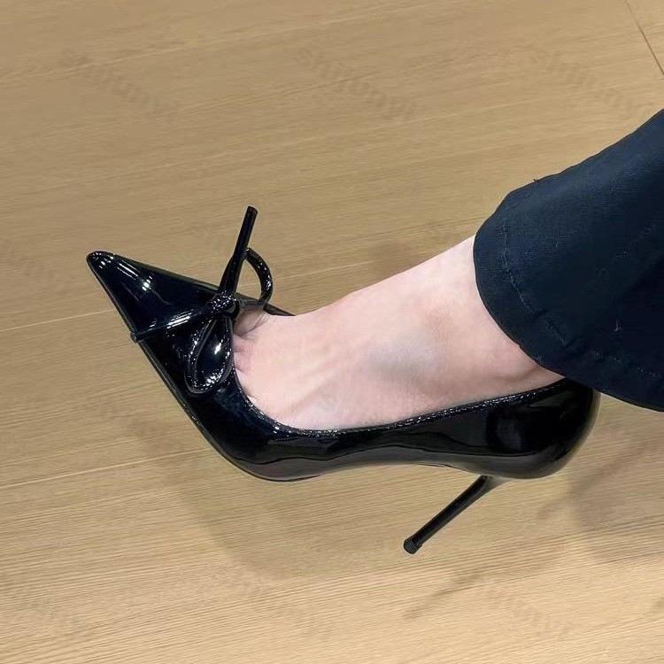 

Fashion Bows Designed Fashion High Heels for Women s Summer 2025 New Shallow Mouth Pointed Thin Heel Single Shoes Elegant Slip on Pumps 34 чёрный