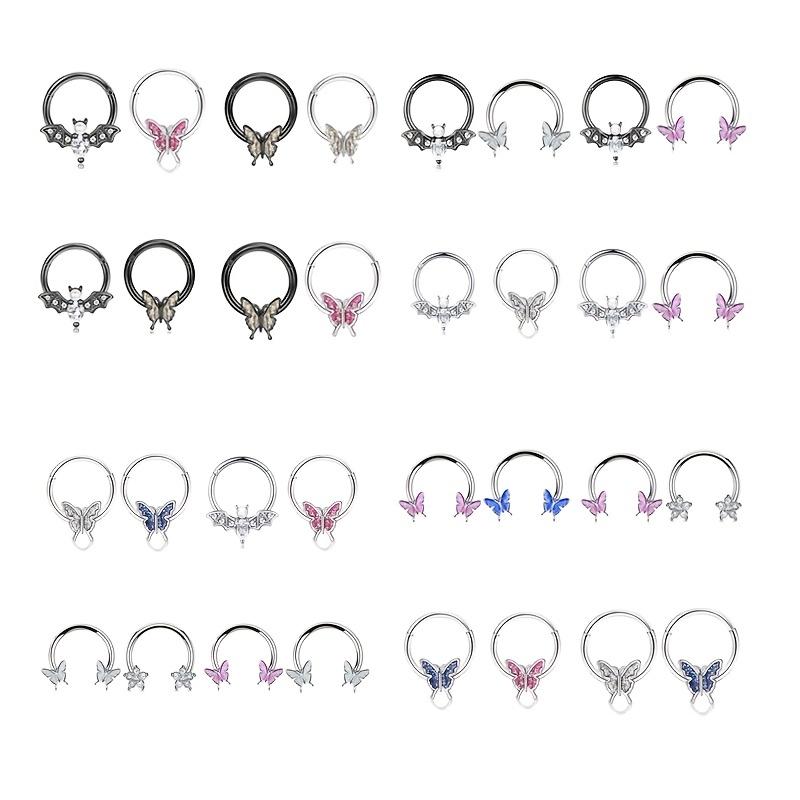 2 Stück 16G Edelstahl Schmetterlingsscharnier Septumring BCR Hufeisen Knorpel Daith Helix Rook Muschel Piercing Schmuck