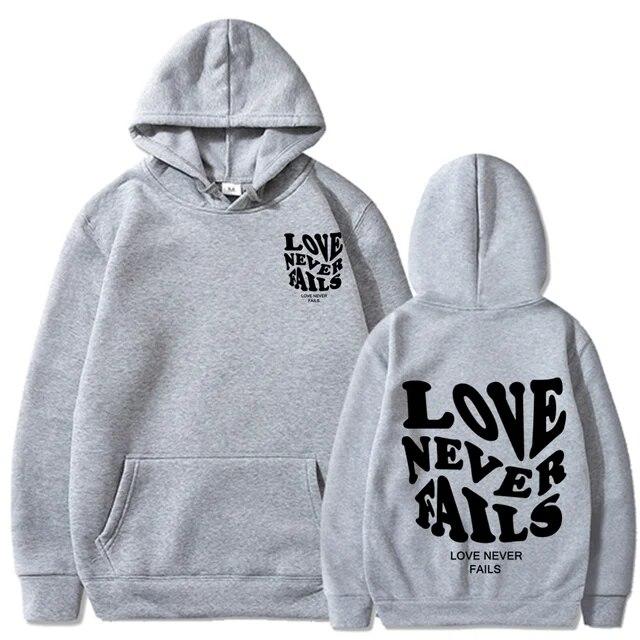 2023 Love Never Fails Print Letter Hoodies Women Sweatshirt Khaki Autumn Vintage Oversized Harajuku Loose Tops Casual Pullovers Unisex
