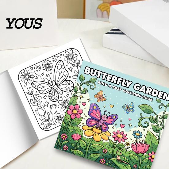 Mindfulness Drawing Supplies Butterfly Garden Coloring Book, Square Format with Thick Paper, Relaxing Paper Sketchbook for Markers Floral Line