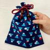 Kyosuke Made In Japan Drawstring X Cotton with Wooden Fuji Lined Navy Japanese Motif Pouch, Approx. 24.5 19cm, Balls, Mt. Up, Blue,