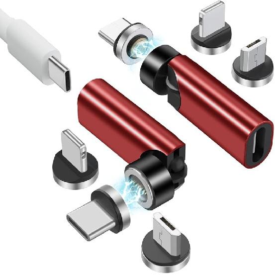 360°&180° Rotation Magnetic USB C Adapter 3 in 1 USB C Magnetic Adapter 3A Fast Charging QC3.0 480Mbps Data Transfer, Silver