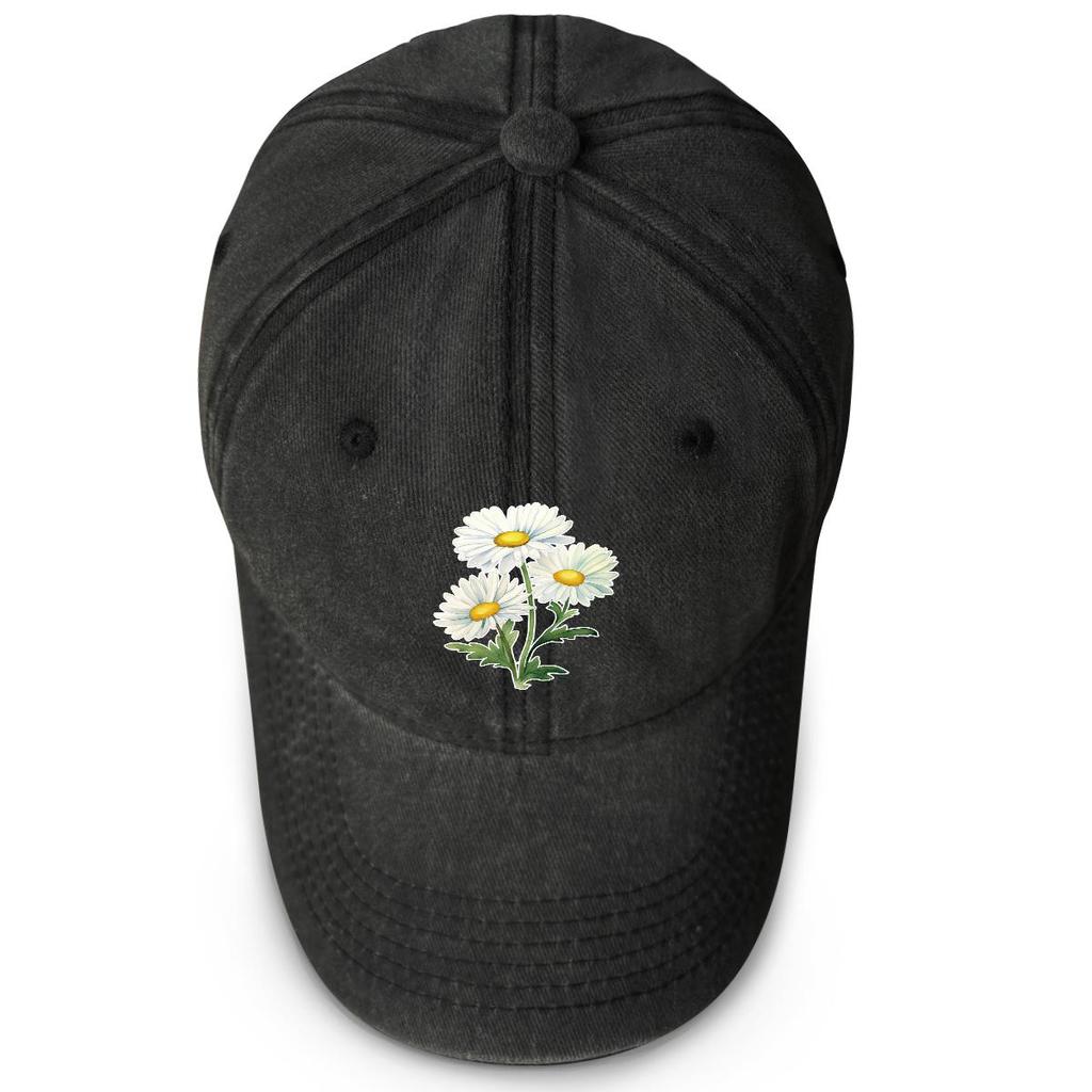Little Daisy Print Snapback Baseball Cap, Flower Mesh Hat Washed Fit Curved Brim Summer Adjustable Baseball Hat