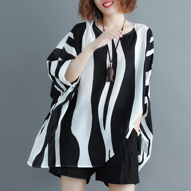 2021 Summer Plus Size Batwing Sleeve Chiffon Top - Loose Fit, Slimming Fashion
