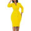 D438 OL Double-Breasted Solid Color Suit Collar African Dress