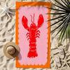 Asciugamano da Spiaggia con Stampa di Aragosta Rosa Arancio Microfibra Asciugatura Rapida Altamente Assorbente Senza Sabbia Estivo Piscina Asciugamani da Bagno