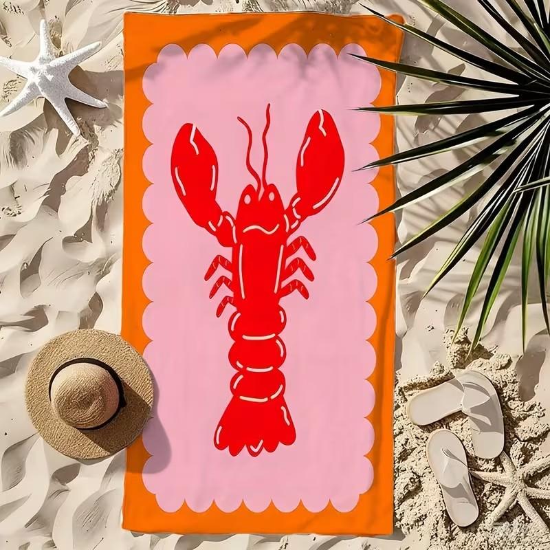 Asciugamano da Spiaggia con Stampa di Aragosta Rosa Arancio Microfibra Asciugatura Rapida Altamente Assorbente Senza Sabbia Estivo Piscina Asciugamani da Bagno
