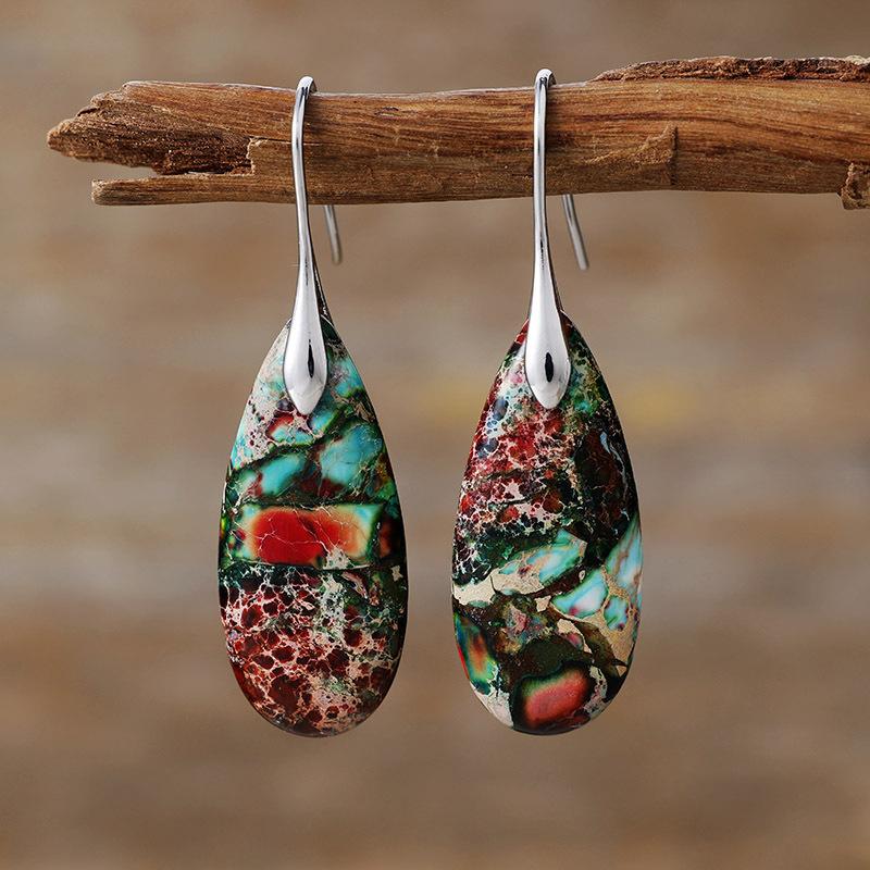 Bohemian Emperor Stone Water Drop Pendant Earrings European and American Popular Ins Jewelry