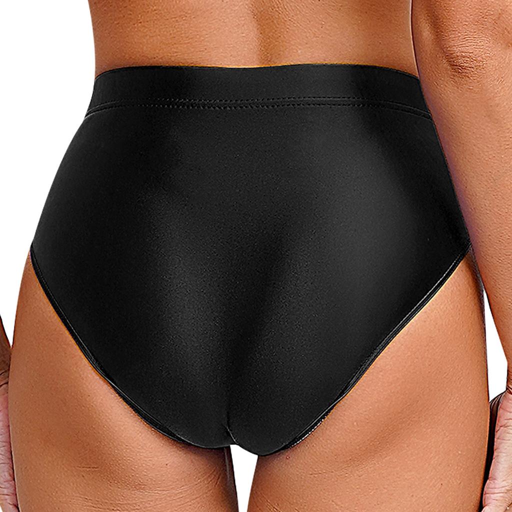 Womens Shiny Solid Color Briefs High Stretch Elastic Waistband Underwear