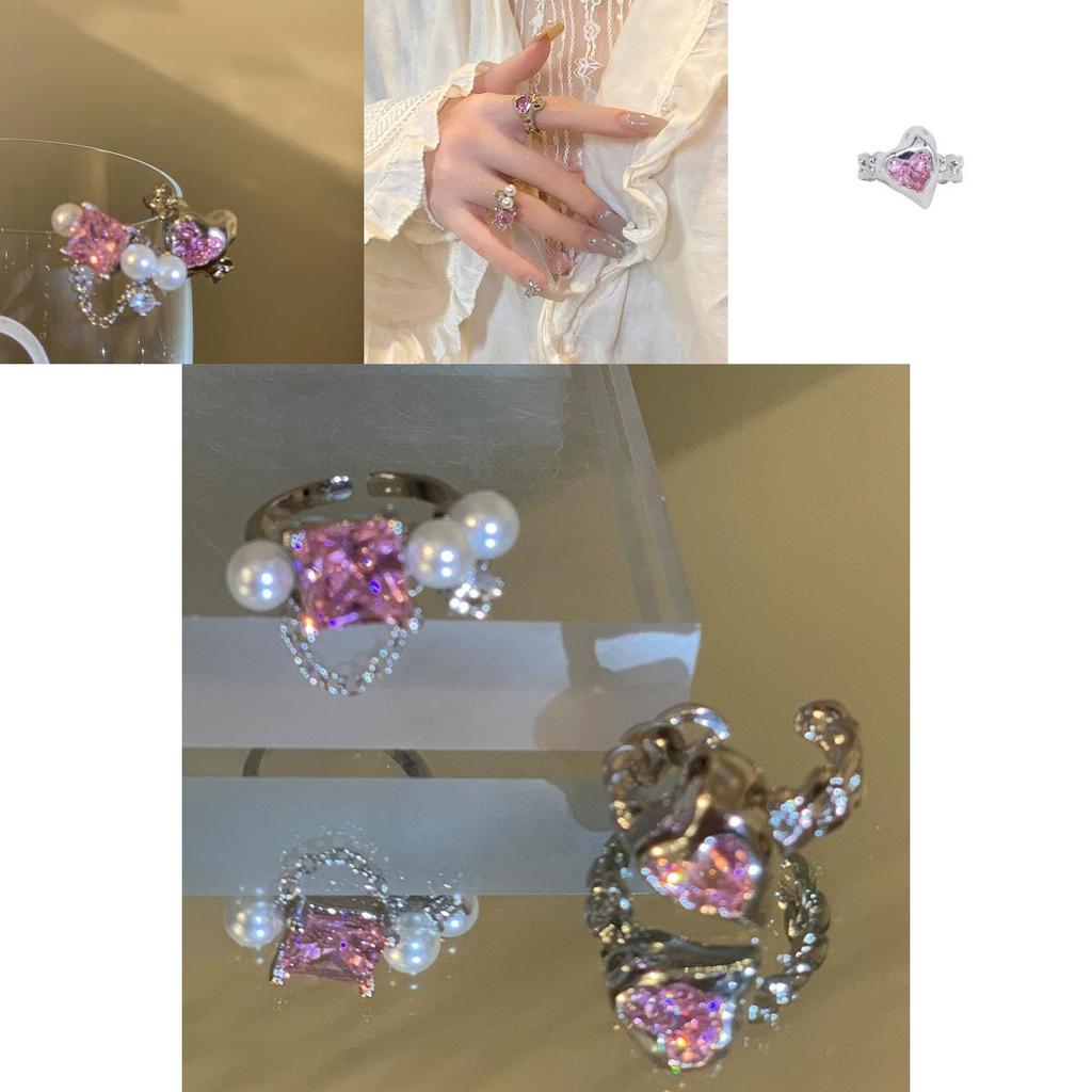 Geometric Stylish Korean Design Heart Shaped Pink Zirconia Open Ring In 925 Silver Sterling