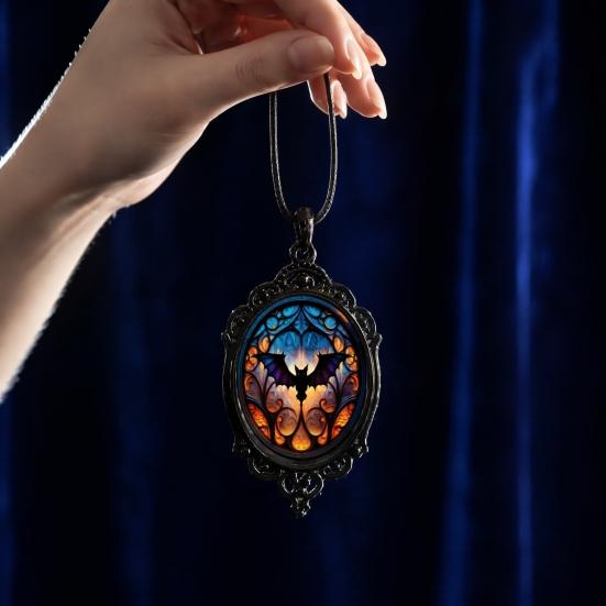 Witchcore Aesthetic Jewelry Vintage Gothic Necklace, Raven Pendant Bat Red Spooky Cosplay Rose Halloween Witchy for Women Everyday Dark Style Necklace