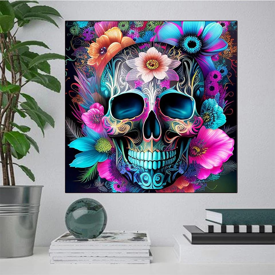 Diamond Painting 5D Flower Skull DIY Mosaic Diamond Embroidery Set with  Pattern Cross Embroidery Square and Round   Decoration