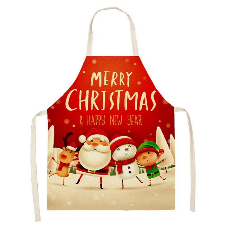 Christmas Snowflake Reindeer Gingerbread Man Print Linen Apron Sleeveless Dirty Resistant Cooking Bib 47x38cm 68x55cm