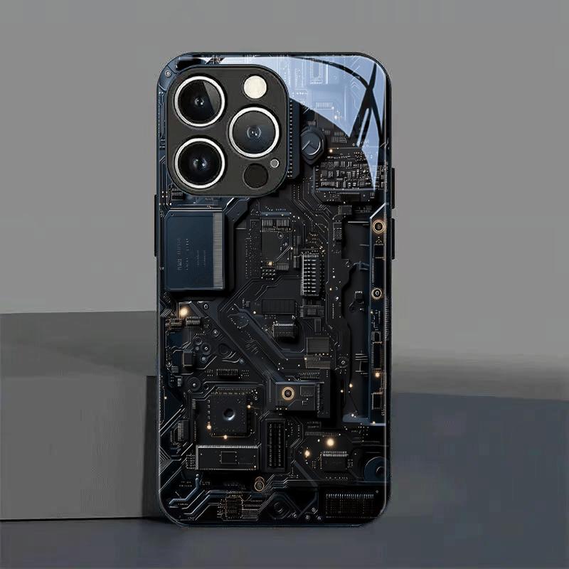 Black Golden Technology Chip Puzzle Tempered Glass Phone Case for Iphone 17promax16 15 14 13 12 12Pro 12Promax 11Pro