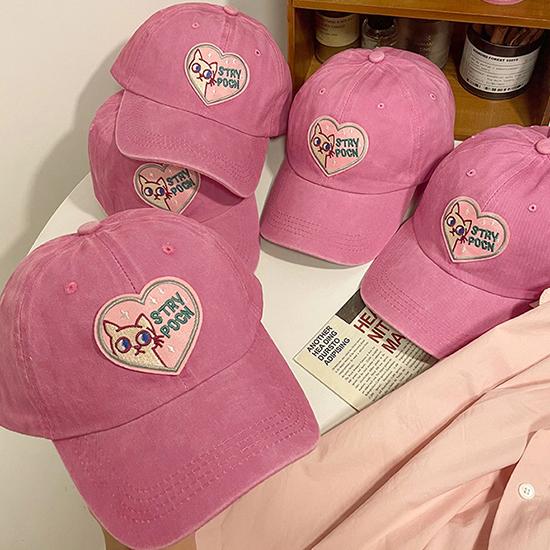 Pink Love Baseball Cap Women's Korean Version Big Head Waist Duck Tongue Hat Soft Top Cute Cat Hat Tidy Show Small Face
