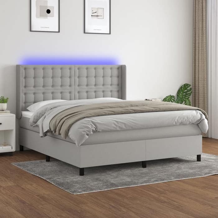 VidaXL Sommier à Lattes de Lit avec Matelas et LED, Lit Rembourré, Lit Double, Lit Adulte de Chambre à Coucher Intérieur, 3138645