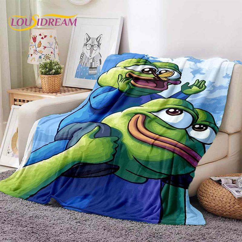 3D Cartoon Pepe Frosch Gesicht HD Weiche Flanelldecken, Überwurfdecke Bequeme Decke für Picknick Betten Sofa Haus Schlafzimmer Geschenke