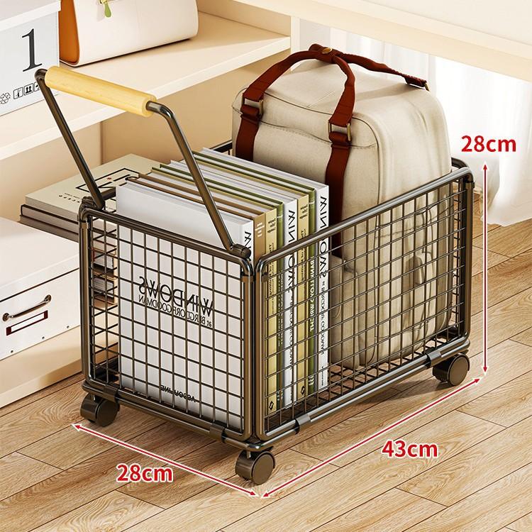 Rolling Book Basket on Wheels, Multi-Functional