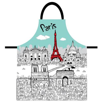 [Q8312] - Designer Apron 'Paris' Blue and White - 79x70 Cm