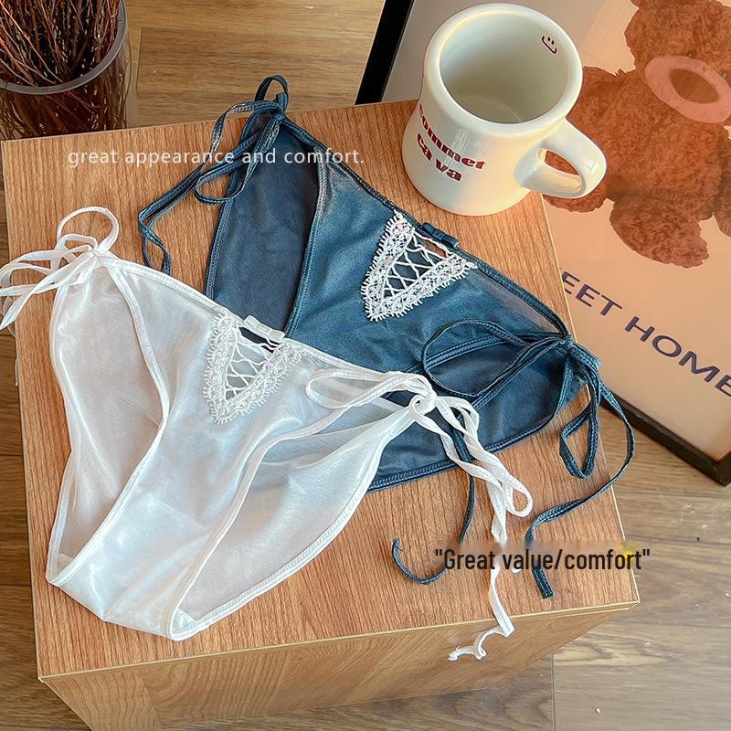 "French Style Women's Seamless Mesh Lace Panties, Breathable, Quick-Dry, Low Waist"