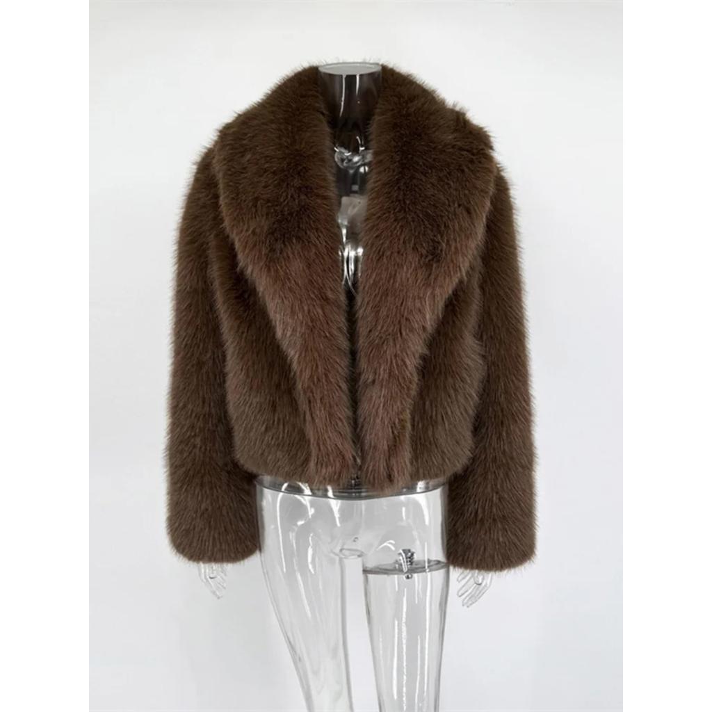 Wintermode Pelz Feder Oberbekleidung für Damen Revers Hohe Taille Warm Locker Langarm Pendelmantel Weiblich Pelz Feder