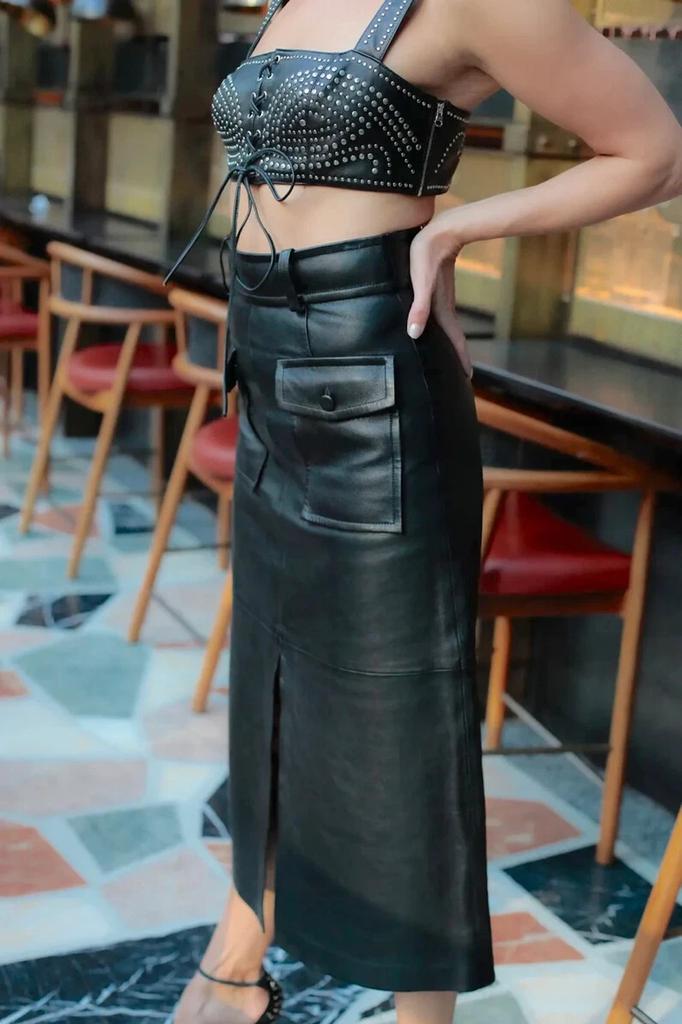 Real Soft Lambskin Leather Stylish Black Women's Skirt New Handmade Party Formal