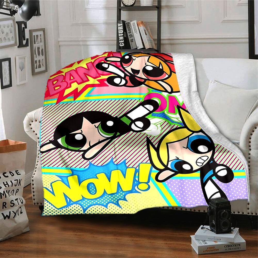 1pc Powerpuff Girls Cozy Print Blanket Lightweight Warm Flannel Throw Blanket For Sofa, Bed, Living Room