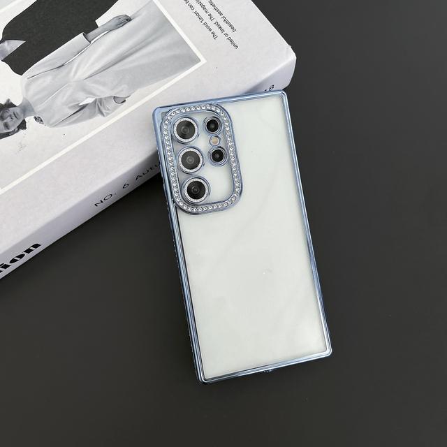 Luxury Plating Glitter Diamond Edge Clear Case For Samsung S24 S23 S22 Ultra Plus Camera Protection Transparent TPU Soft Cover