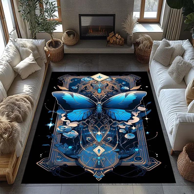 Gothic Luna Moth Rug Mystic Butterfly Moonlit Floral Decor Living Room Floral Home Decor Dark Cottagecore Gothic Floral Decor