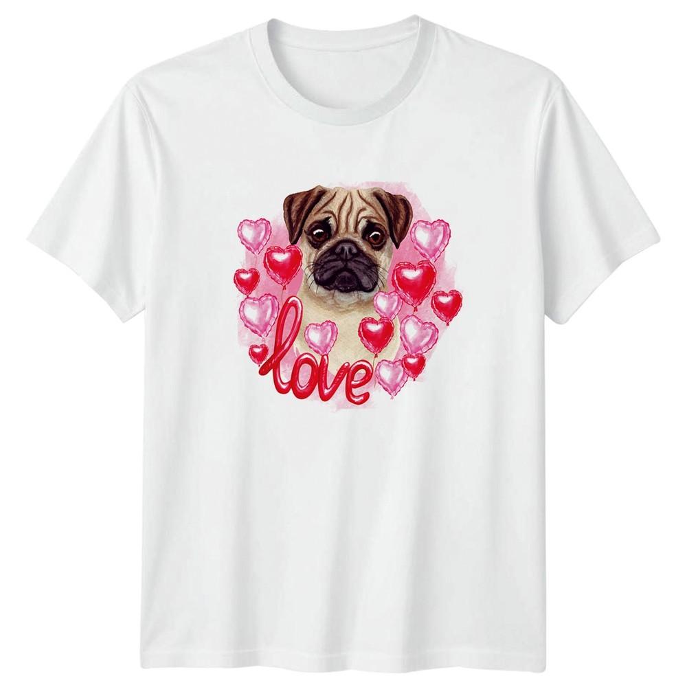 Love Unisexs TShirt Pug Dog Lover Pets Valentines Day Gift For Her S