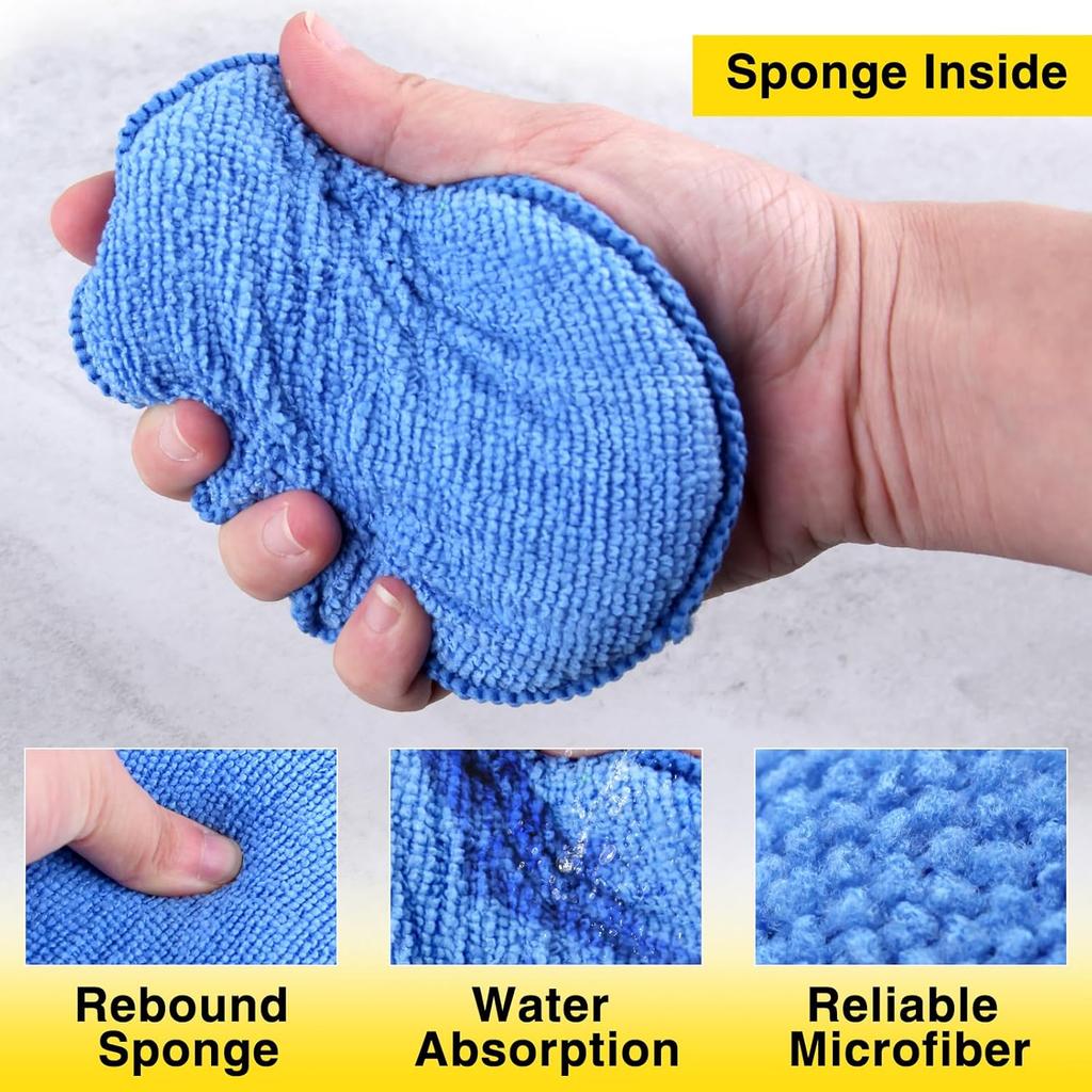 Microfiber Wax Applicator Pads, 16 PCS Car Wax Applicator Pad, Round Foam Applicator Pads, Polishing Sponges Applicator for Car Detail Polishing,