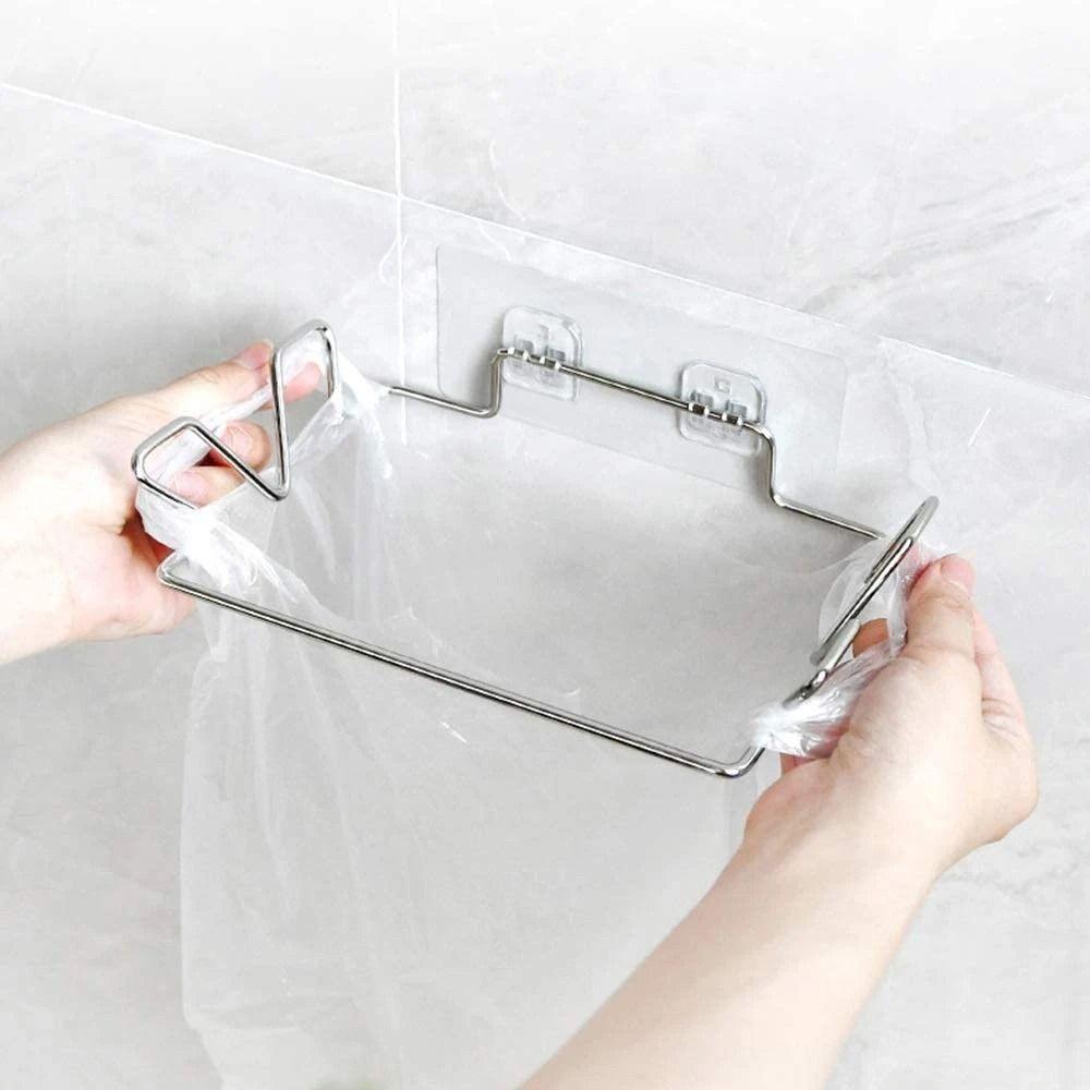 Adhesive Mount Garbage Bags Storage Holder Stainless Steel Hanging Garbage Bags Rack  Laundry Room