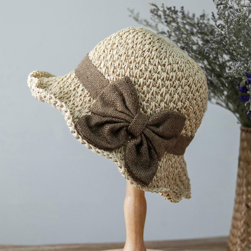 Women Foldable Fisherman Hat with Bowknot Casual Beach Sun Hat Lightweight Breathable Wide Brim Design Summer Style