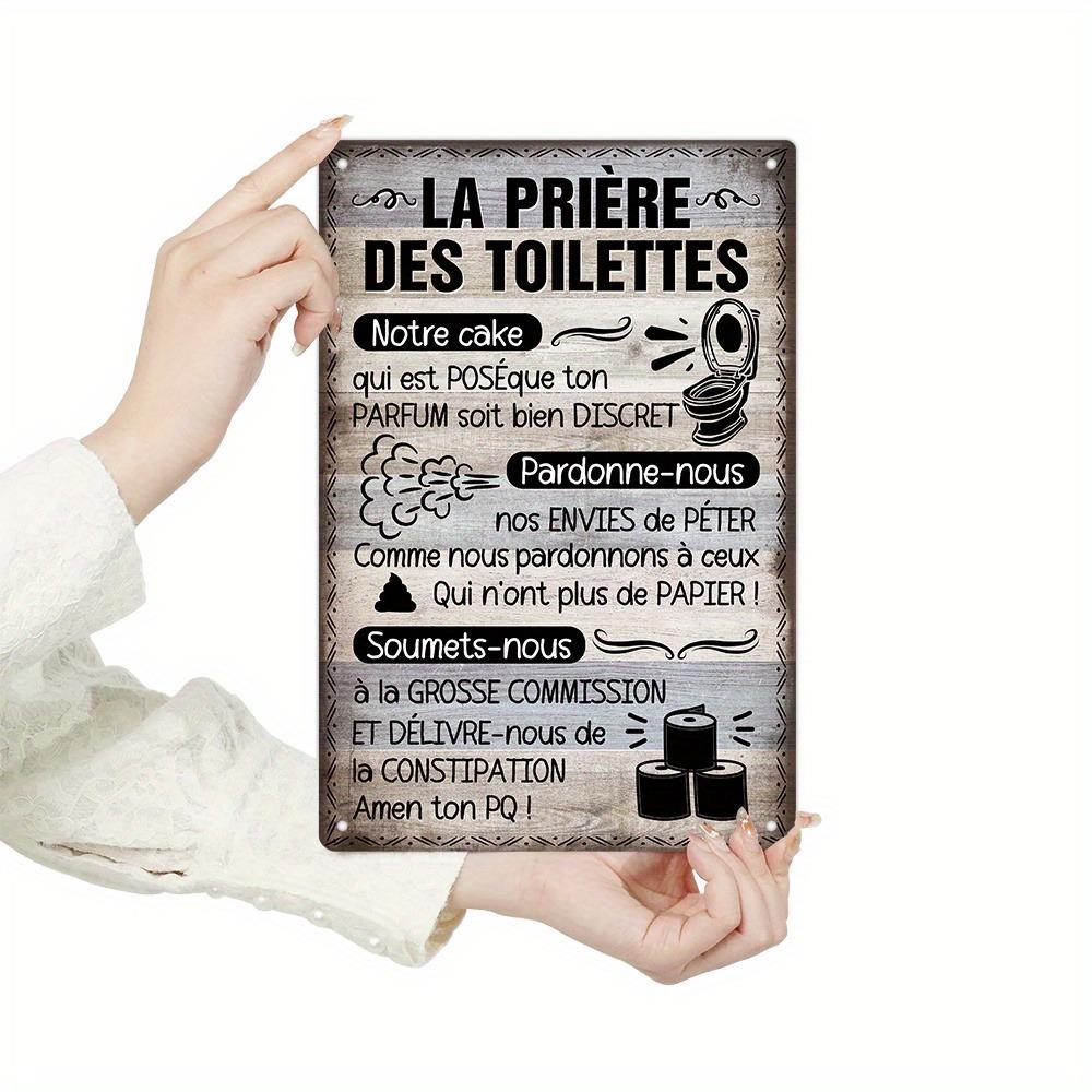 Decor French Vintage Metal Tin Sign - "La Prière Des Toilettes" Wall Art for Bathroom, Farmhouse Decor, Gift