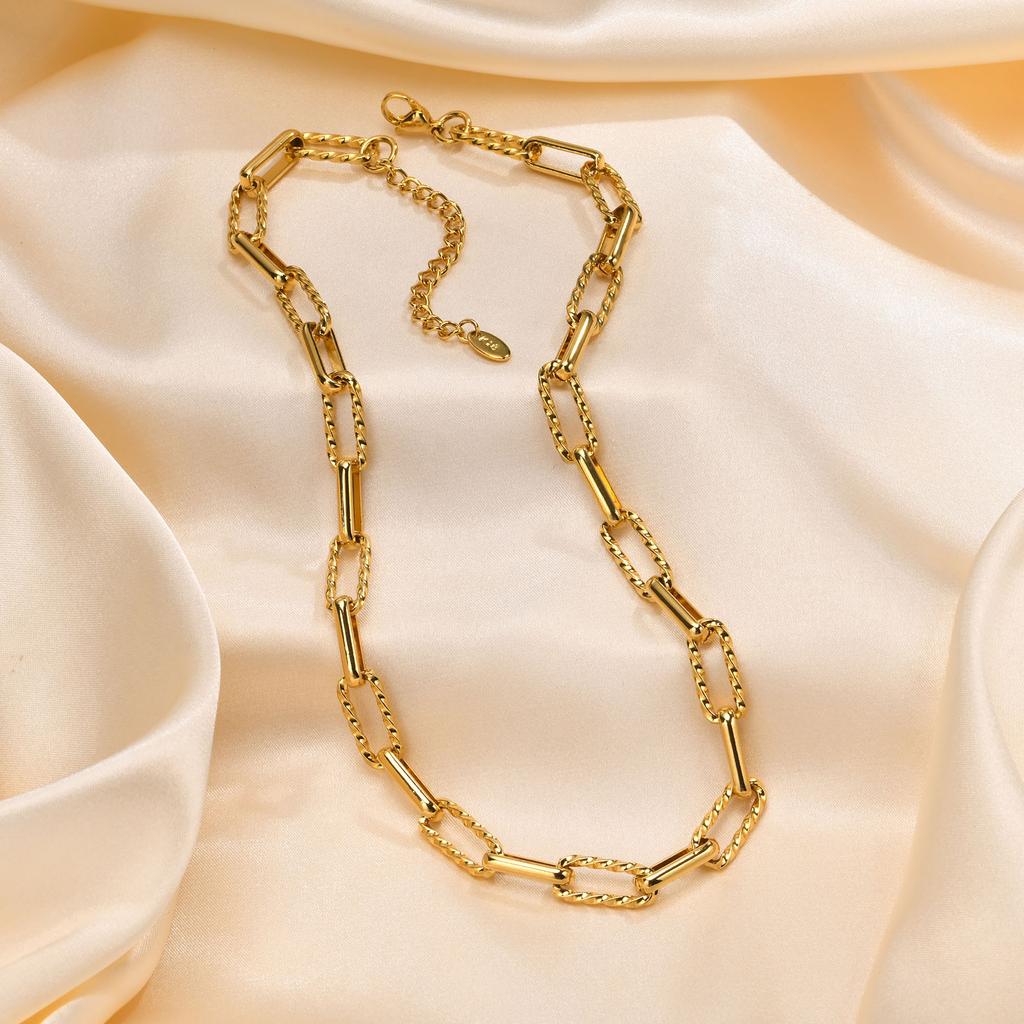 Chunky Link Paperclip Necklace, 18k Gold Plated Stainless Steel, Paper Clip Chain Choker For Women Gift