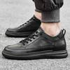 Men's Height-Increasing Platform Sneakers - Thick Sole, Cowhide White, Low-Top, Casual Sports Shoes for Spring