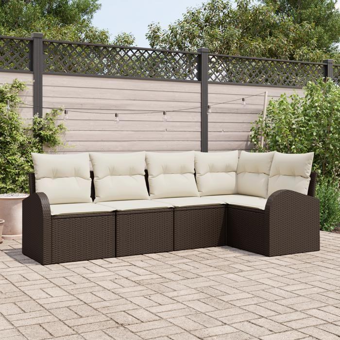 VidaXL Ensemble de canapé de jardin de 5 pièces avec coussins marron en poly rotin 3346038