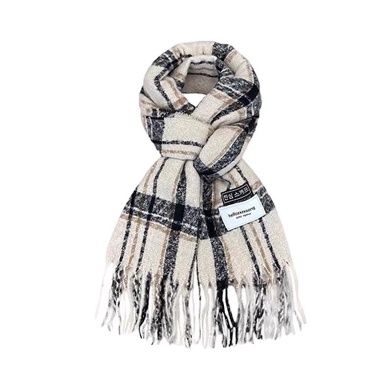 Scarf Women's Winter High-end Feeling Korean Version Plaid Versatile Warm Atmosphere Feeling Red Scarf Shawl Imitation Cashmere Scarf