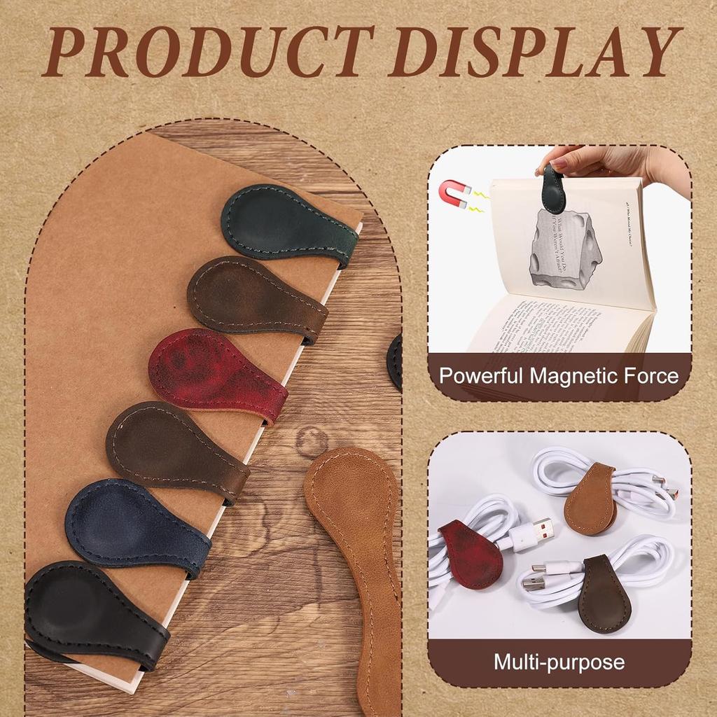 8 Pcs Leather Magnetic Bookmarks,Retro Magnetic Bookmark Holder,Double-Sided Magnetic Buckle for Wallet,PU Leather Bookmark Gift Suitable for Reading