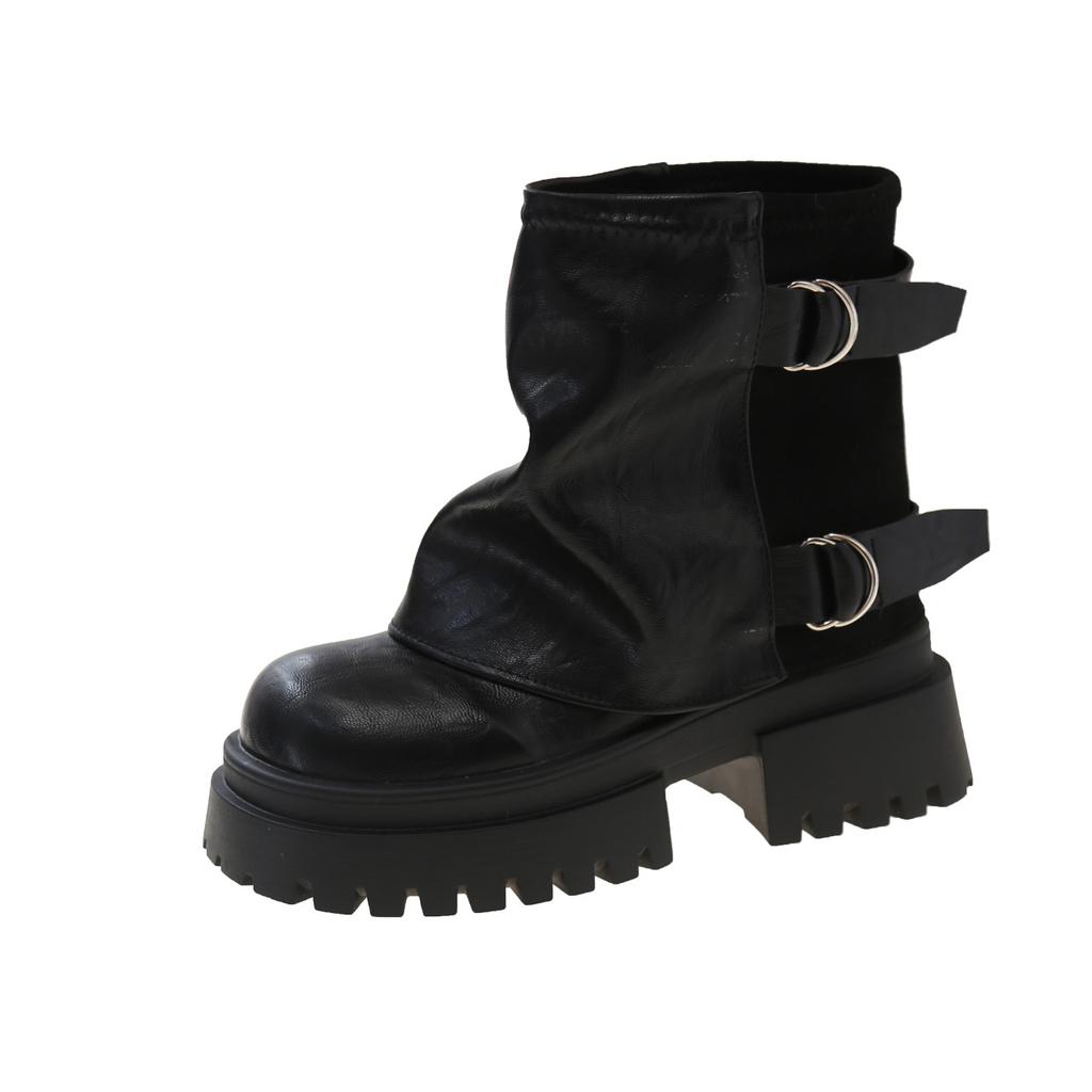 Large Size Women's Shoes 41 To 43 Wide Fat Feet Platform Martin Boots Women's Autumn and Winter Fashion Pants Boots Handsome Locomotive Short Boots 42