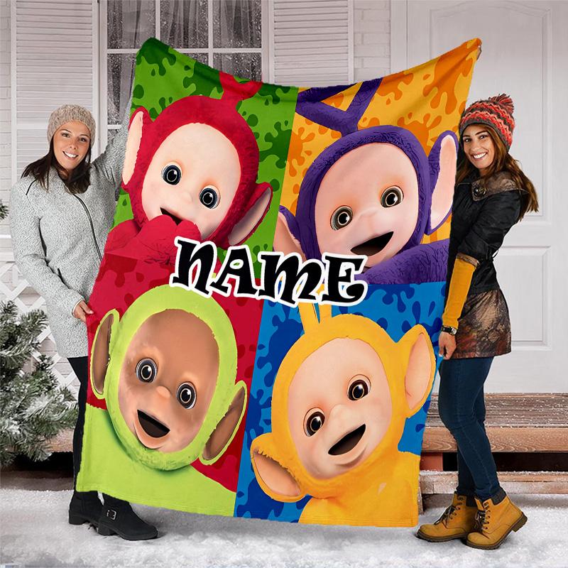 Customizable Teletubbies Throw Blanket – Personalized Name, All-Season Cozy Snug Blanket, Machine Washable, Personalized Blanket