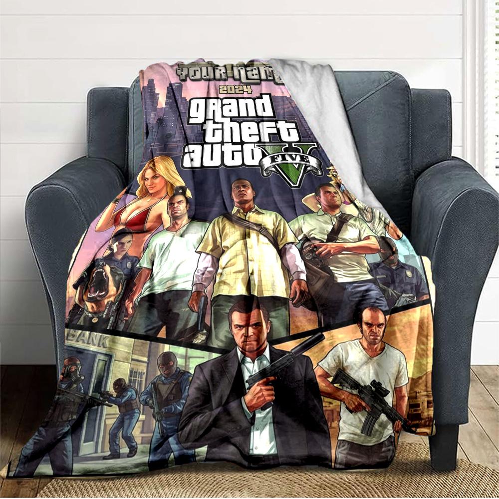 Name Custom GTA Game Print Flannel Blanket High Quality Warm Comfortable Cover for All Seasons Perfect for Gifts Home Decor