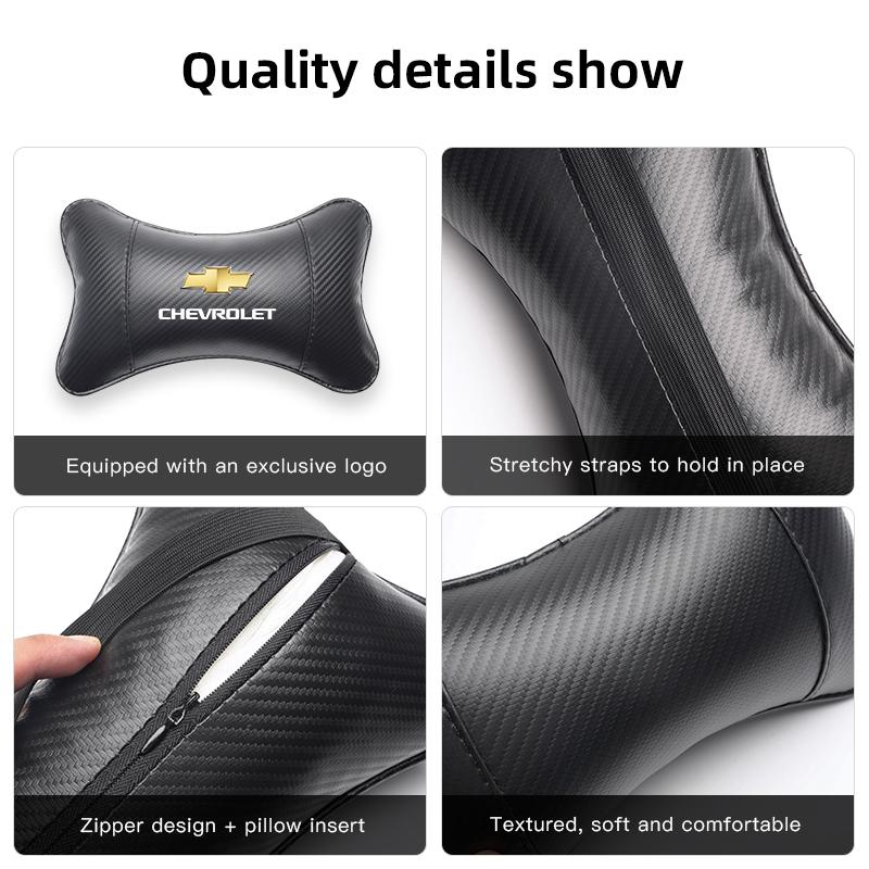Car Seat Neck Headrest Cushioning Carbon Leather Soft Pillow For Chevrolet Corvette Montana TrailBlazer Silverado Traverse Cruze