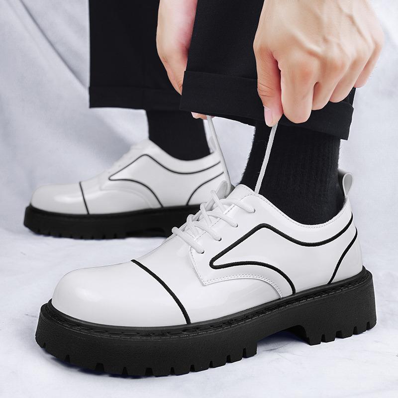 Trend Glitter Leather Shoes Men Fashion Platform Men's Casual Shoes British Style Black Social Shoes Man Zapatos De Cuero Hombre